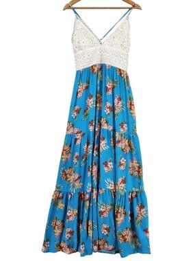 Love & Piece Collection Boho Floral Maxi Dress Size M Lace Bodice Cottagecore Be